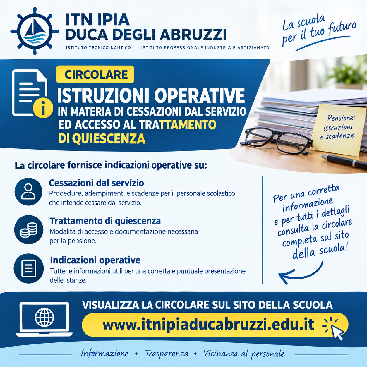 Istruzioni operative in materia di cessazioni dal servizio ed accesso al trattamento di quiescenza
